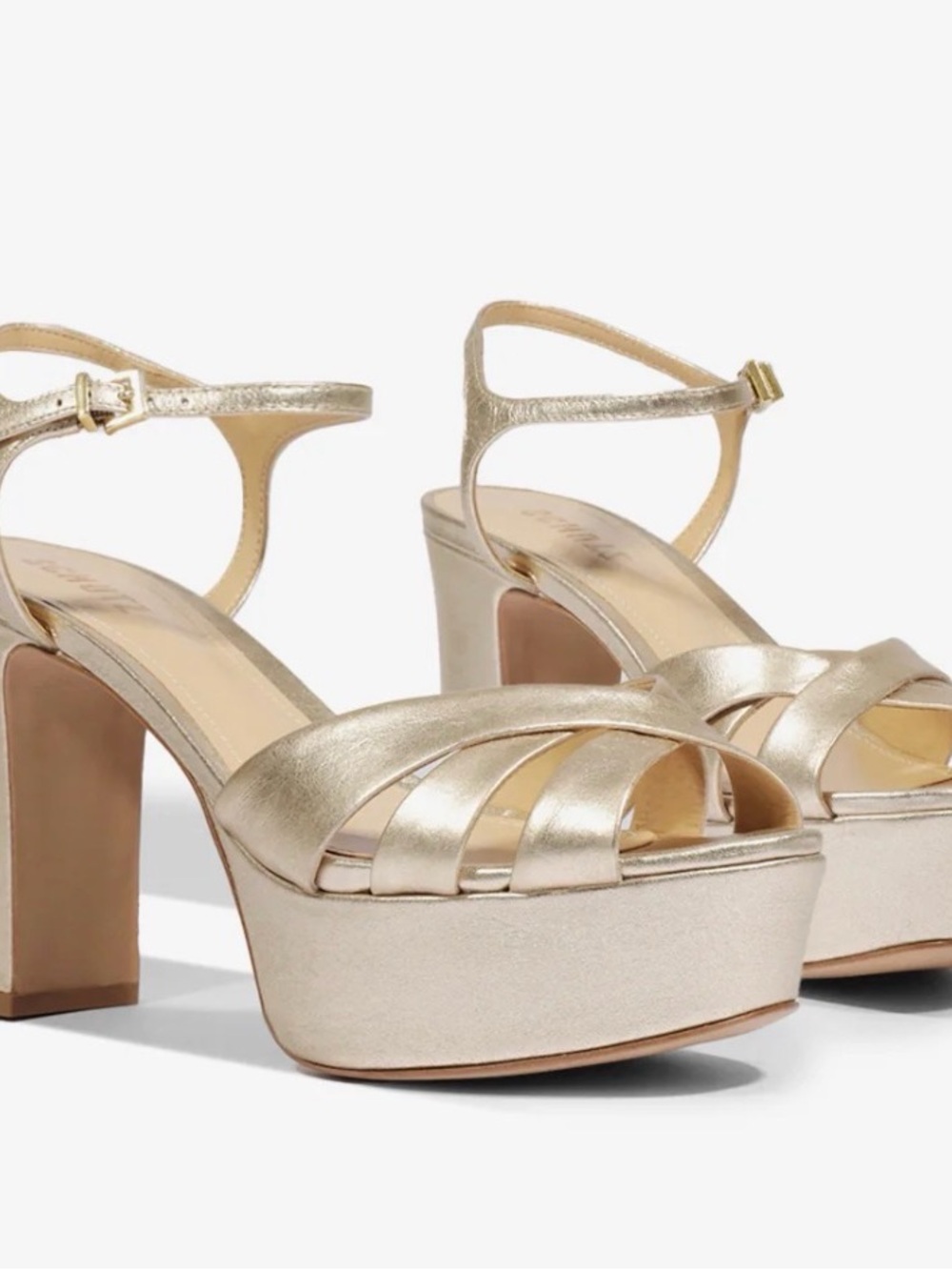 SCHUTZ Metallic Gold Platform Sandals with Ankle Strap